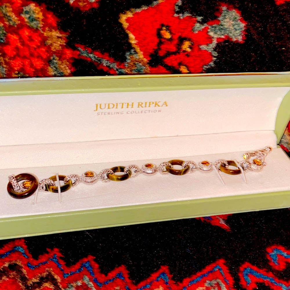 Judith Ripka Silver Bracelet with Gold and Brown Details🐆🤎💛